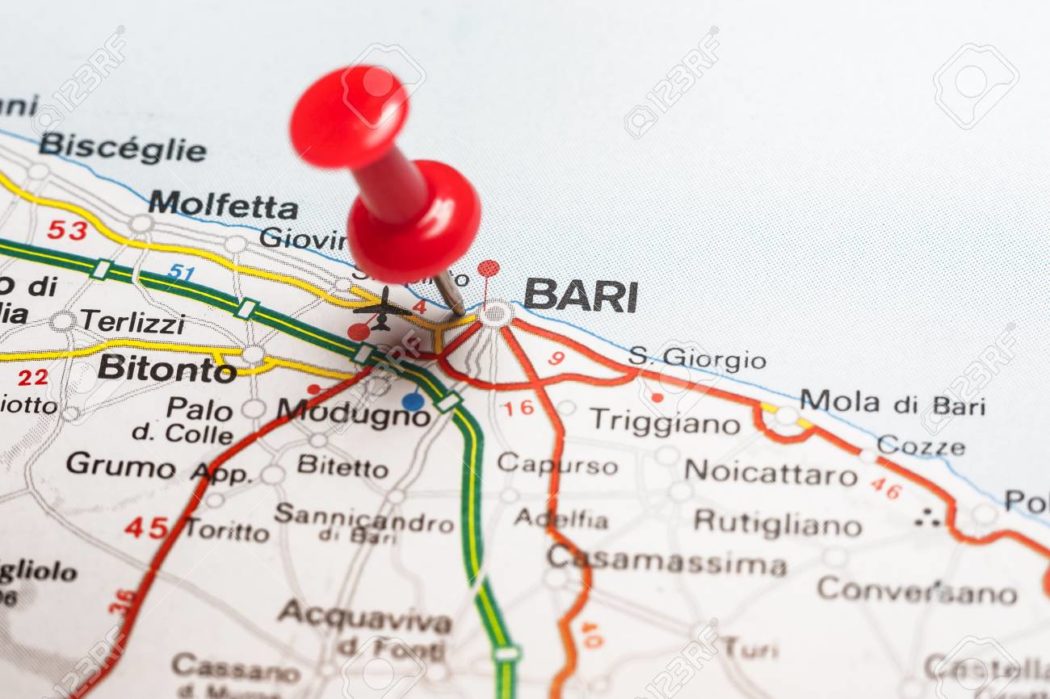Bari pinned on a map of Italy